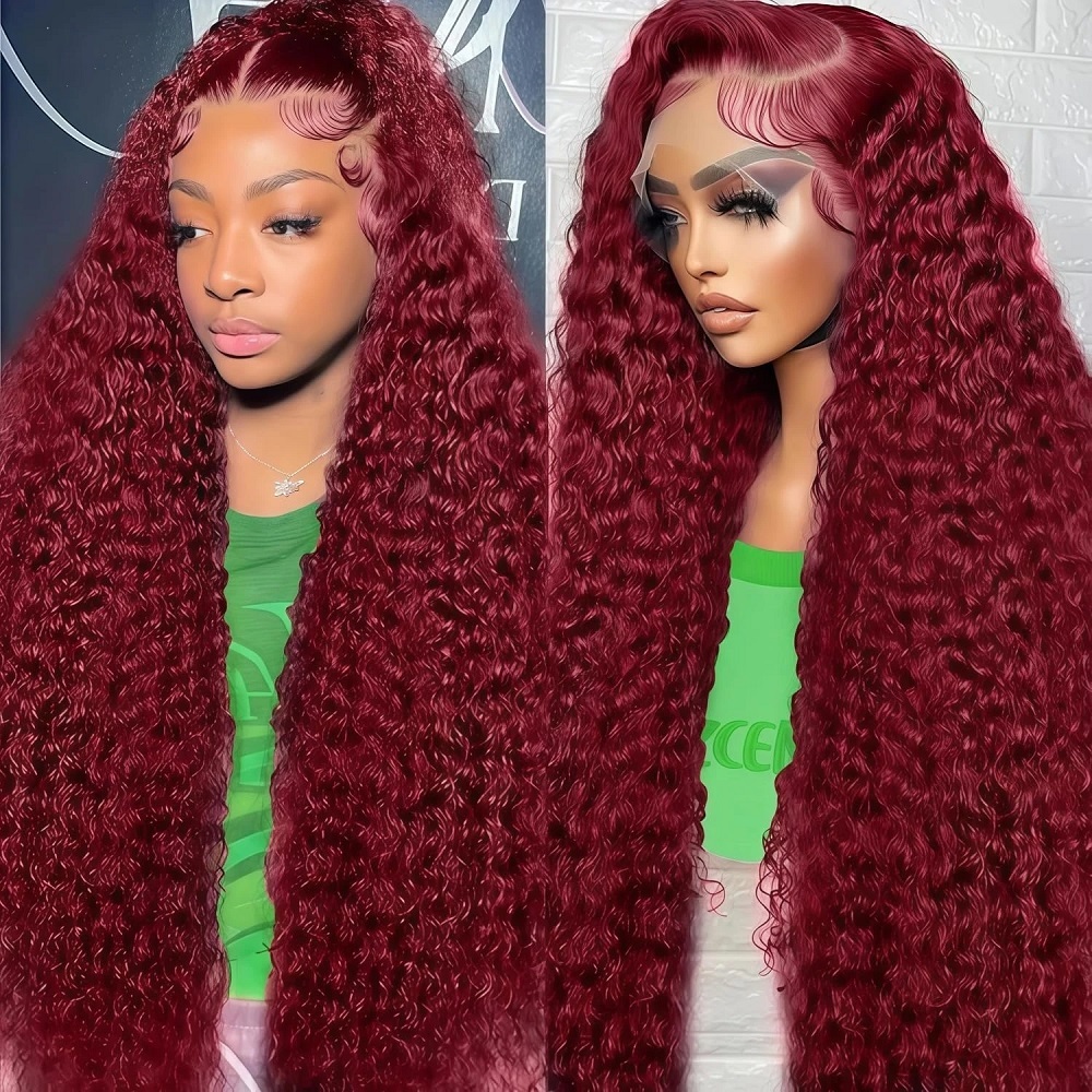 Lace Front Wigs - 99J Bourgondiërode Deep Wave 200 Density