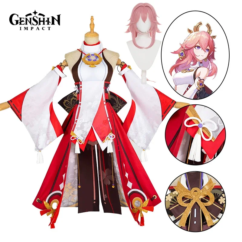 Synthetic Wigs - Yae Miko Cosplay Kostuum Spel Genshin