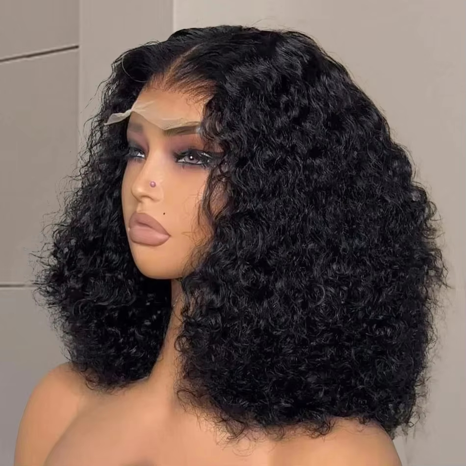 Glueless Wear And Go Human Hair Wig - 8-16 inch Bob Krullende Haarwerken van